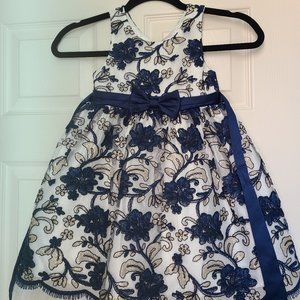 Blue and White Floral toddler girl dress